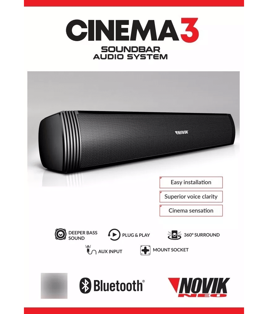 Barra de Sonido TV Soundbar Novik Cinema 3 Bluetooth 80W Aux In