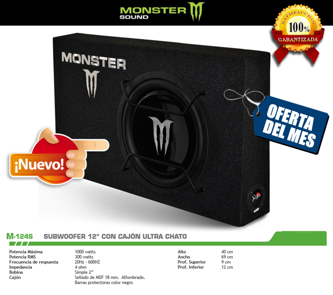 Opinión calcular Abandono Subwoofer Monster 12" 1000W Cajón Slim Ultra Chato - LyS Electro Hogar